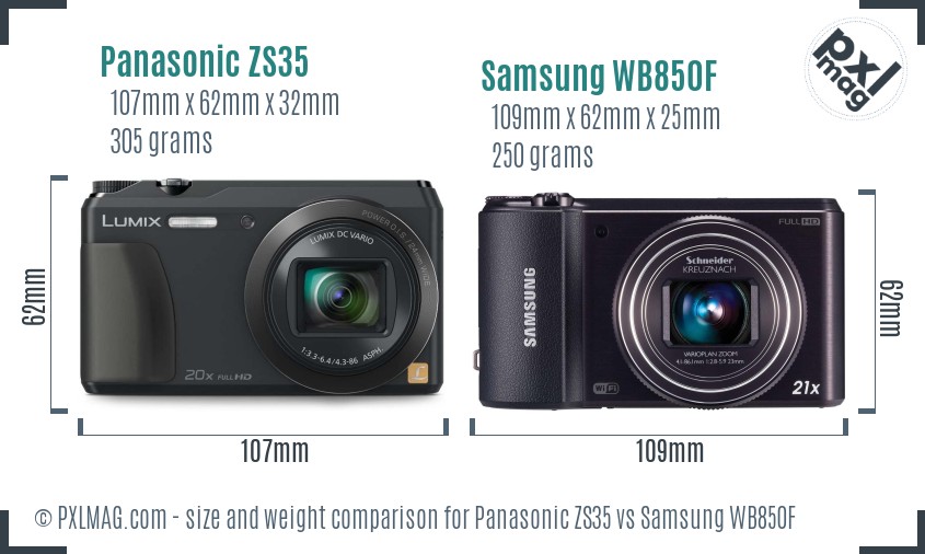 Panasonic ZS35 vs Samsung WB850F size comparison Panasonic ZS35 vs Samsung WB850F size comparison