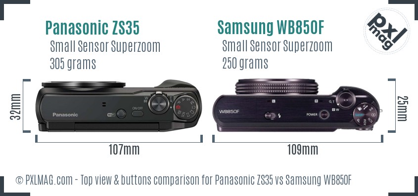 Panasonic ZS35 vs Samsung WB850F top view buttons comparison