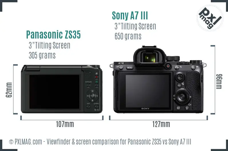Panasonic ZS35 vs Sony A7 III Screen and Viewfinder comparison