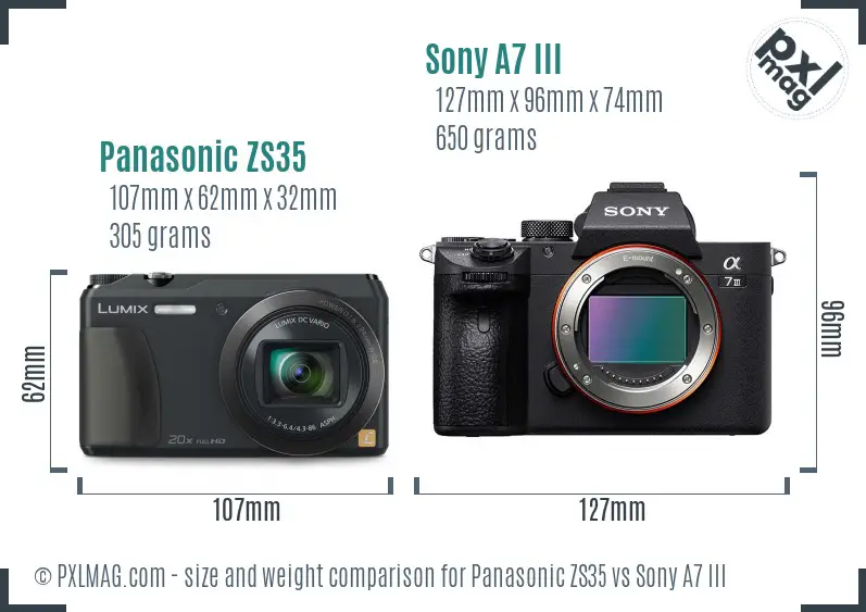 Panasonic ZS35 vs Sony A7 III size comparison