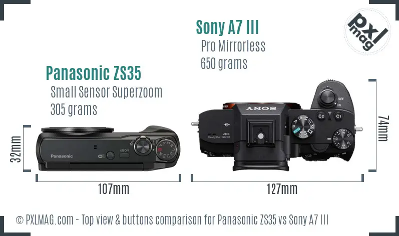 Panasonic ZS35 vs Sony A7 III top view buttons comparison