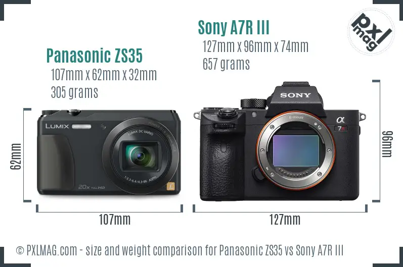 Panasonic ZS35 vs Sony A7R III size comparison Panasonic ZS35 vs Sony A7R III size comparison