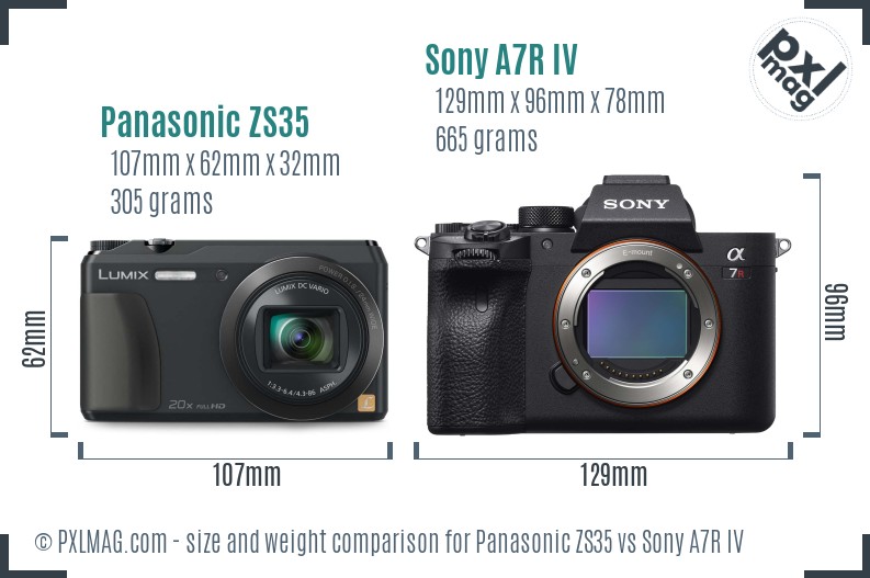 Panasonic ZS35 vs Sony A7R IV size comparison