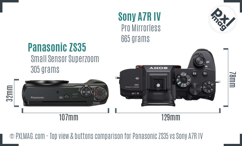 Panasonic ZS35 vs Sony A7R IV top view buttons comparison