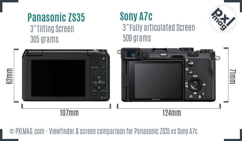 Panasonic ZS35 vs Sony A7c Screen and Viewfinder comparison
