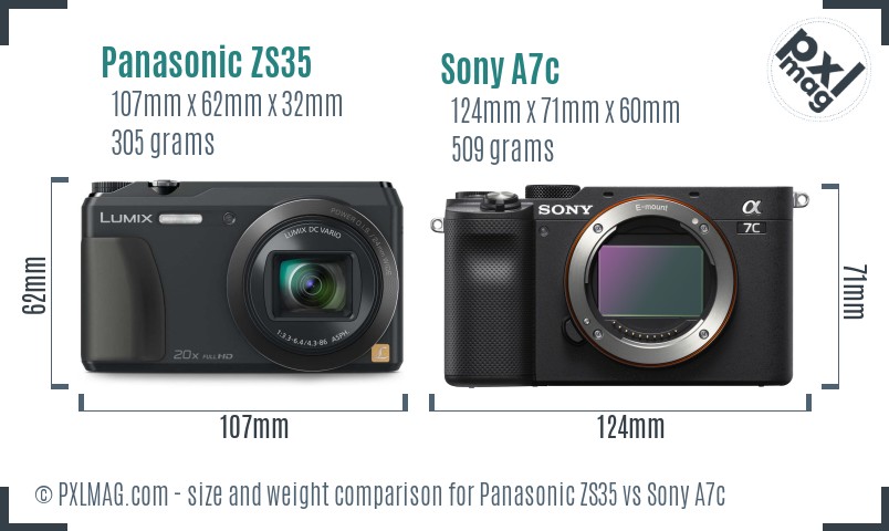 Panasonic ZS35 vs Sony A7c size comparison Panasonic ZS35 vs Sony A7c size comparison