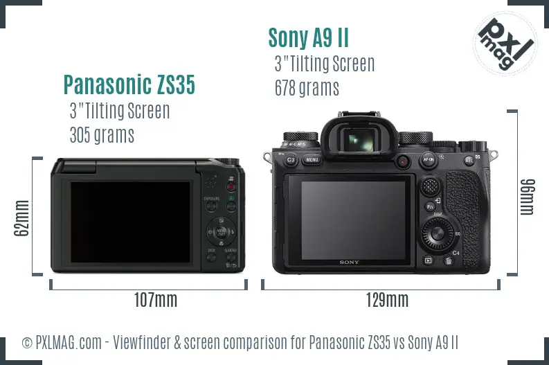 Panasonic ZS35 vs Sony A9 II Screen and Viewfinder comparison