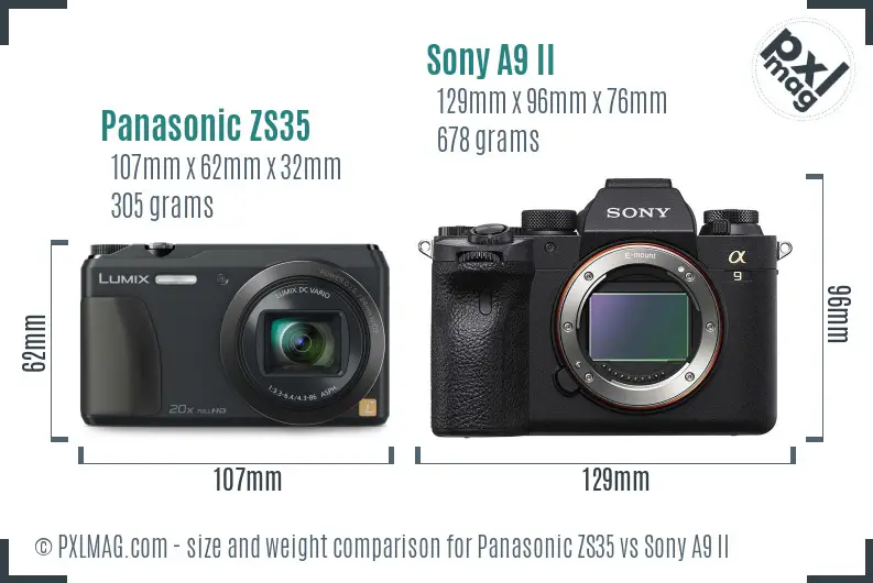 Panasonic ZS35 vs Sony A9 II size comparison