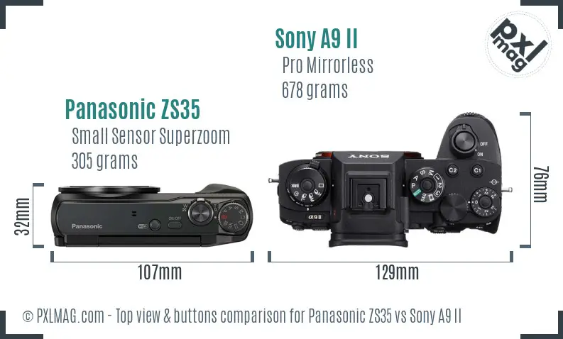 Panasonic ZS35 vs Sony A9 II top view buttons comparison