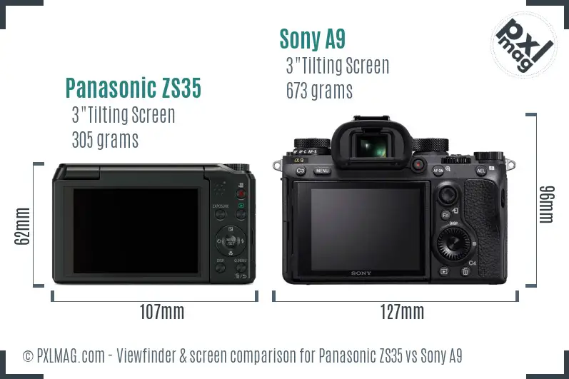 Panasonic ZS35 vs Sony A9 Screen and Viewfinder comparison