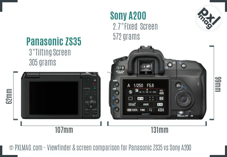 Panasonic ZS35 vs Sony A200 Screen and Viewfinder comparison