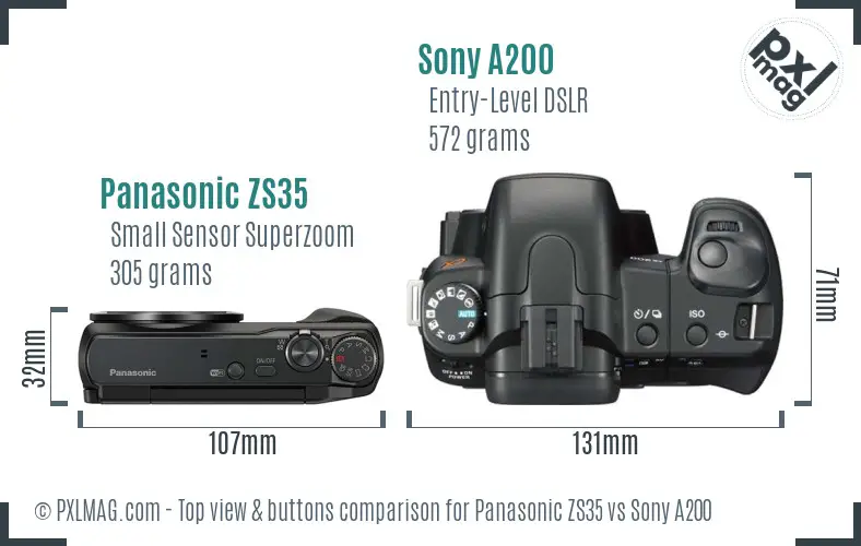 Panasonic ZS35 vs Sony A200 top view buttons comparison