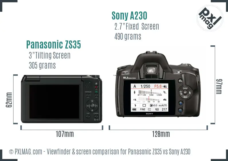 Panasonic ZS35 vs Sony A230 Screen and Viewfinder comparison