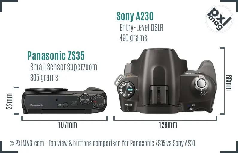 Panasonic ZS35 vs Sony A230 top view buttons comparison