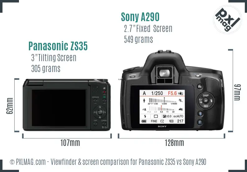 Panasonic ZS35 vs Sony A290 Screen and Viewfinder comparison