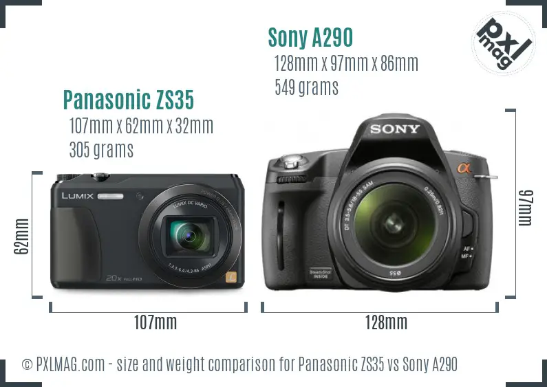 Panasonic ZS35 vs Sony A290 size comparison