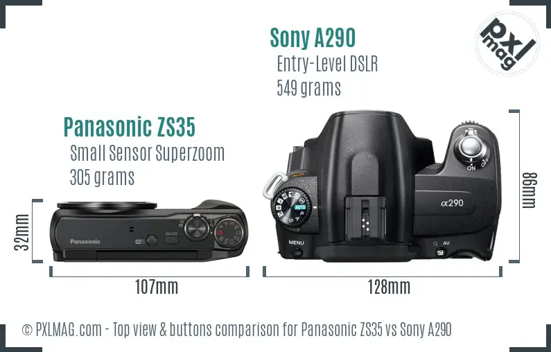 Panasonic ZS35 vs Sony A290 top view buttons comparison