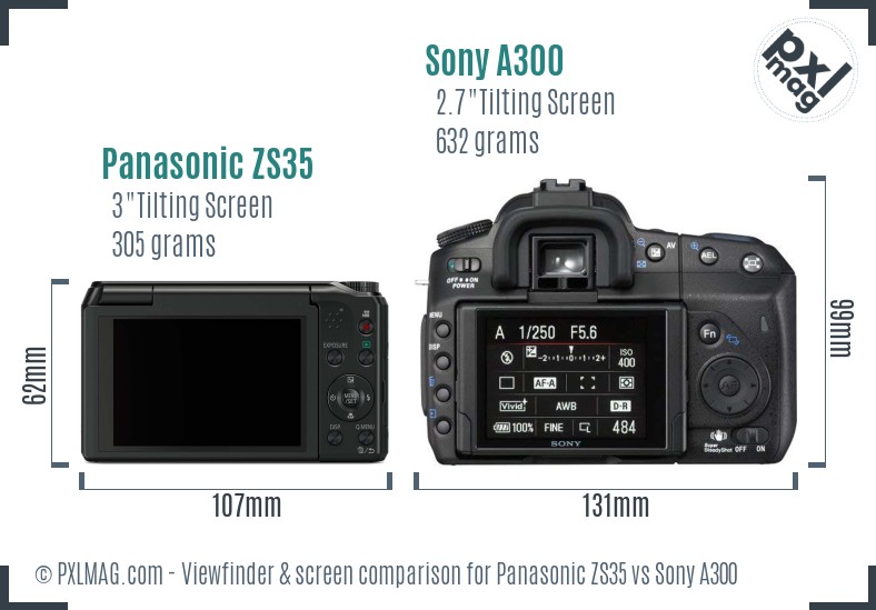 Panasonic ZS35 vs Sony A300 Screen and Viewfinder comparison