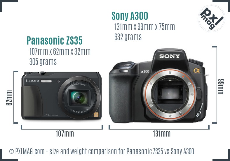 Panasonic ZS35 vs Sony A300 size comparison