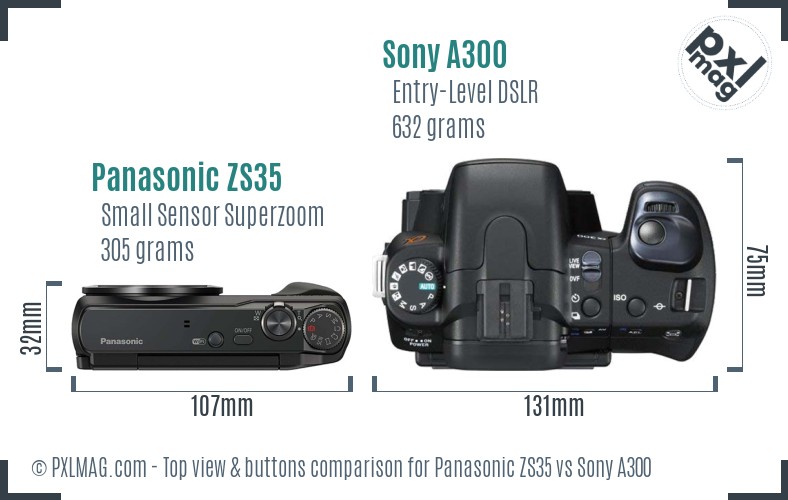 Panasonic ZS35 vs Sony A300 top view buttons comparison