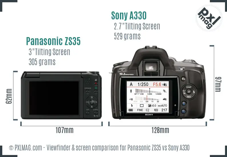 Panasonic ZS35 vs Sony A330 Screen and Viewfinder comparison