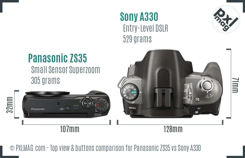 Panasonic ZS35 vs Sony A330 top view buttons comparison