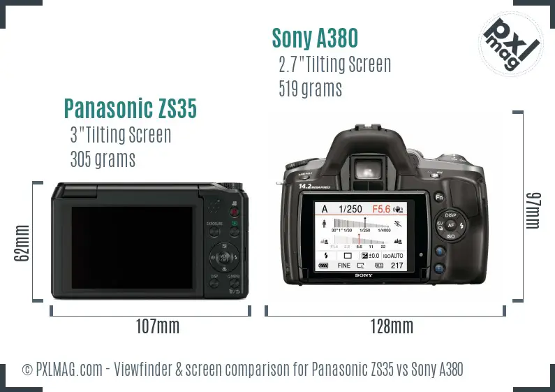 Panasonic ZS35 vs Sony A380 Screen and Viewfinder comparison