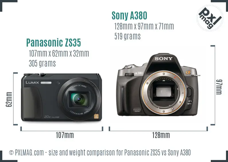 Panasonic ZS35 vs Sony A380 size comparison