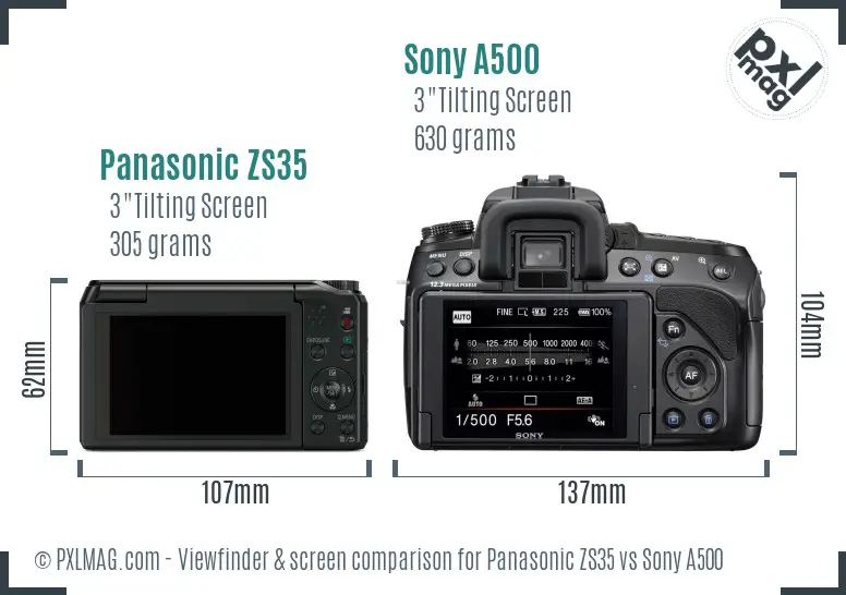 Panasonic ZS35 vs Sony A500 Screen and Viewfinder comparison