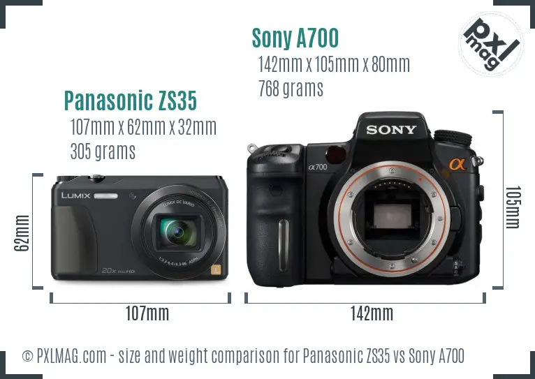 Panasonic ZS35 vs Sony A700 size comparison Panasonic ZS35 vs Sony A700 size comparison