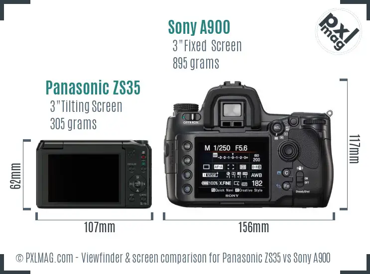 Panasonic ZS35 vs Sony A900 Screen and Viewfinder comparison