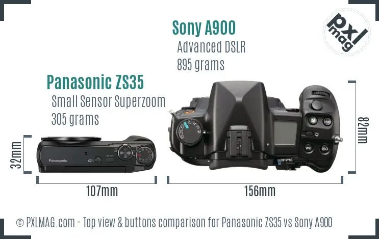 Panasonic ZS35 vs Sony A900 top view buttons comparison