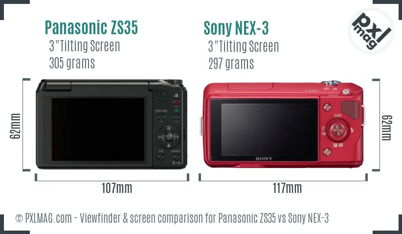 Panasonic ZS35 vs Sony NEX-3 Screen and Viewfinder comparison Panasonic ZS35 vs Sony NEX-3 Screen and Viewfinder comparison
