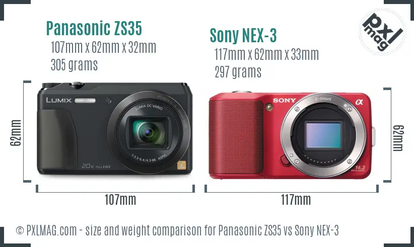 Panasonic ZS35 vs Sony NEX-3 size comparison Panasonic ZS35 vs Sony NEX-3 size comparison