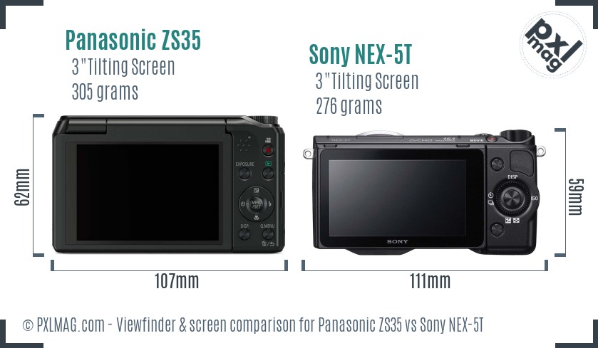 Panasonic ZS35 vs Sony NEX-5T Screen and Viewfinder comparison