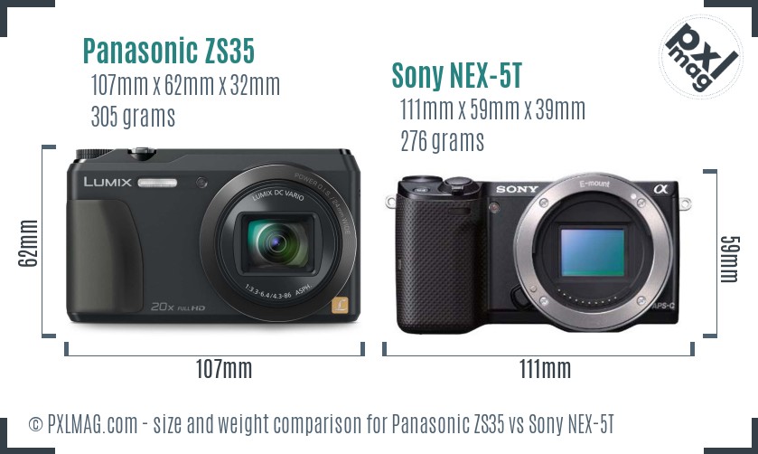 Panasonic ZS35 vs Sony NEX-5T size comparison Panasonic ZS35 vs Sony NEX-5T size comparison