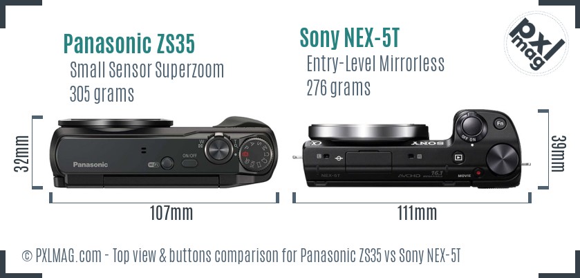 Panasonic ZS35 vs Sony NEX-5T top view buttons comparison