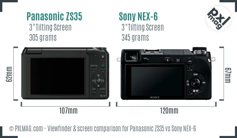 Panasonic ZS35 vs Sony NEX-6 Screen and Viewfinder comparison