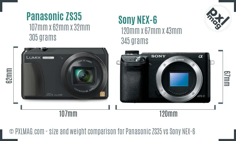 Panasonic ZS35 vs Sony NEX-6 size comparison Panasonic ZS35 vs Sony NEX-6 size comparison