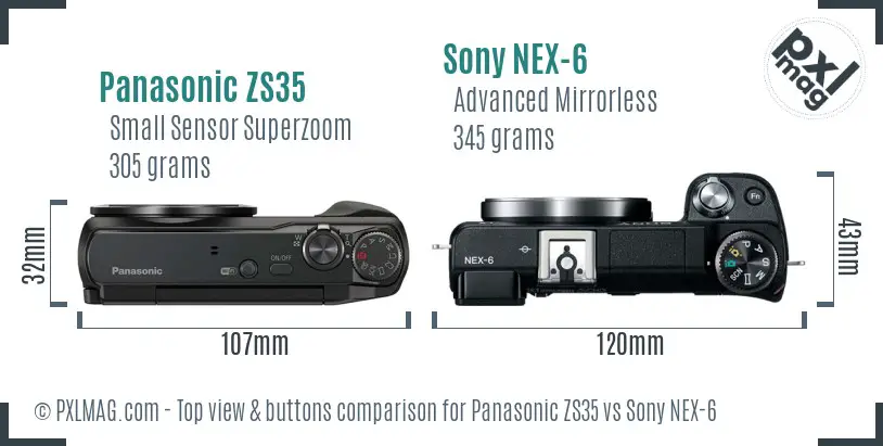 Panasonic ZS35 vs Sony NEX-6 top view buttons comparison