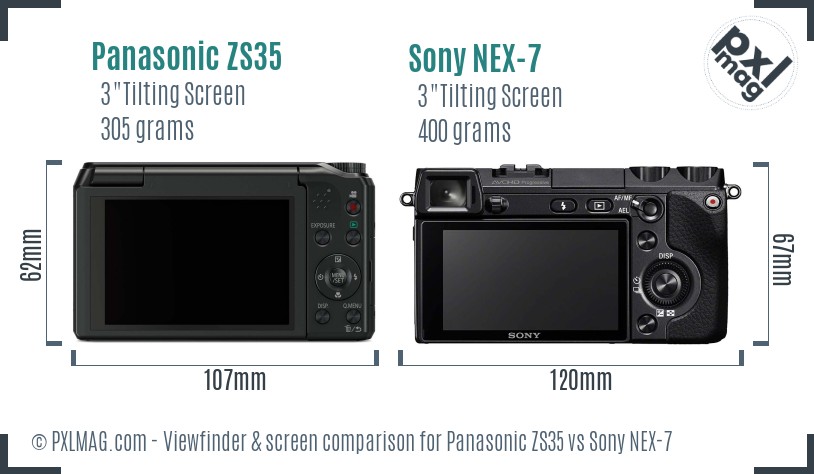 Panasonic ZS35 vs Sony NEX-7 Screen and Viewfinder comparison