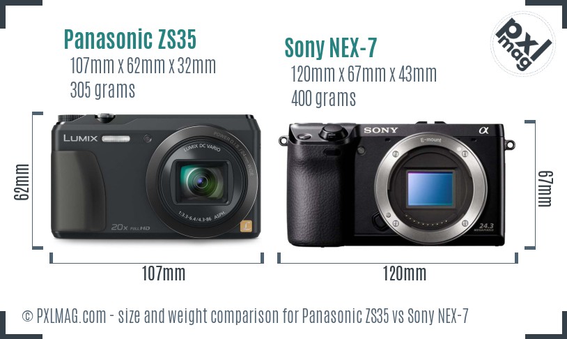 Panasonic ZS35 vs Sony NEX-7 size comparison
