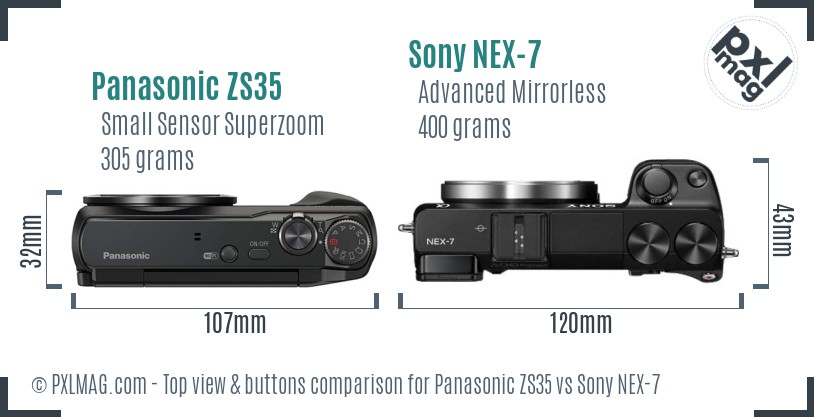 Panasonic ZS35 vs Sony NEX-7 top view buttons comparison