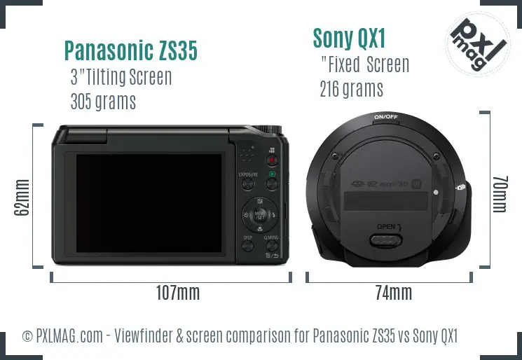 Panasonic ZS35 vs Sony QX1 Screen and Viewfinder comparison