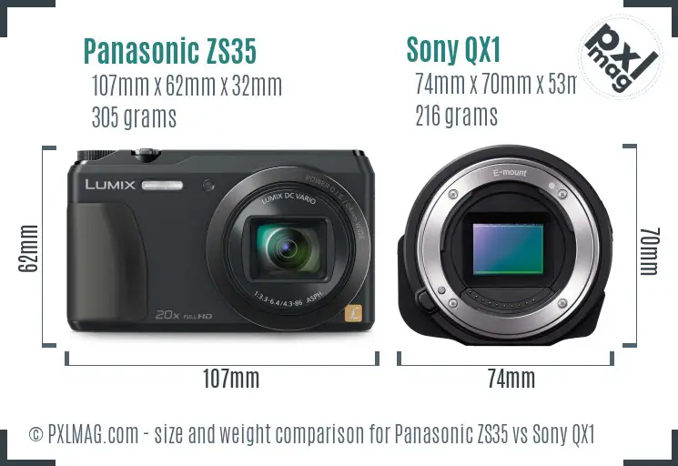 Panasonic ZS35 vs Sony QX1 size comparison