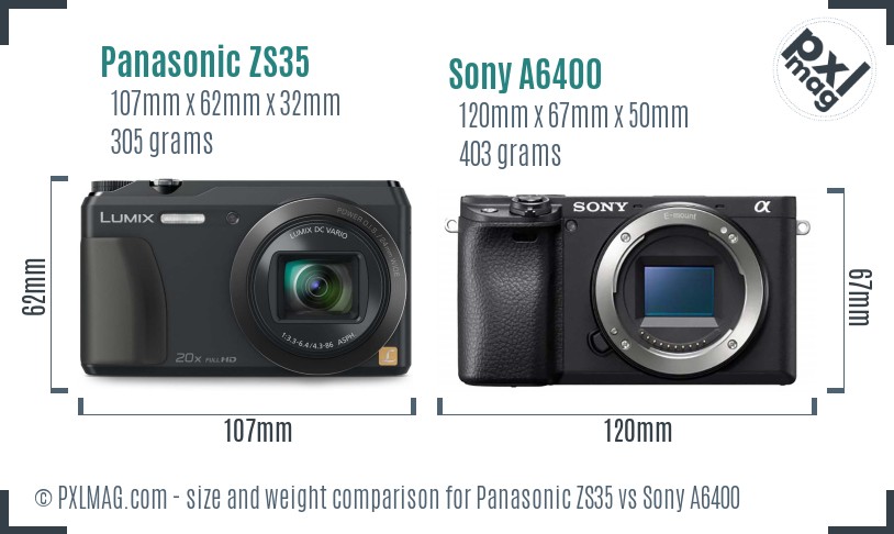 Panasonic ZS35 vs Sony A6400 size comparison