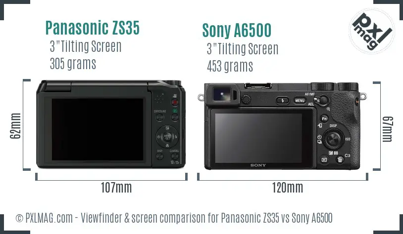 Panasonic ZS35 vs Sony A6500 Screen and Viewfinder comparison