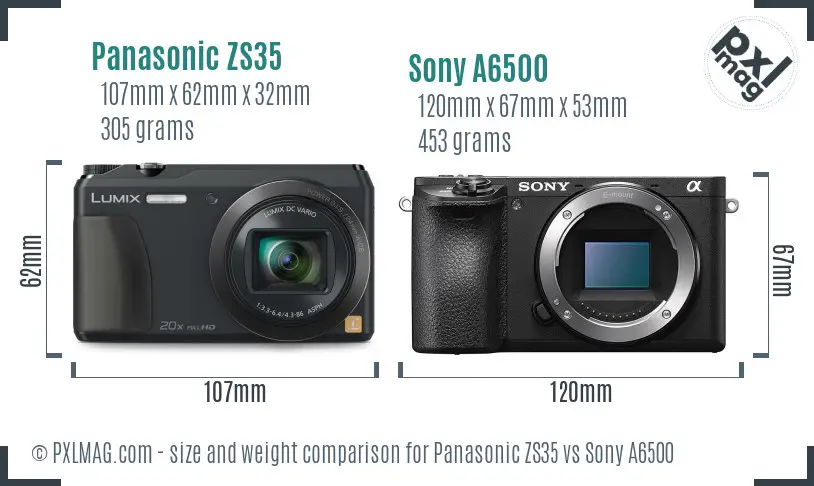 Panasonic ZS35 vs Sony A6500 size comparison