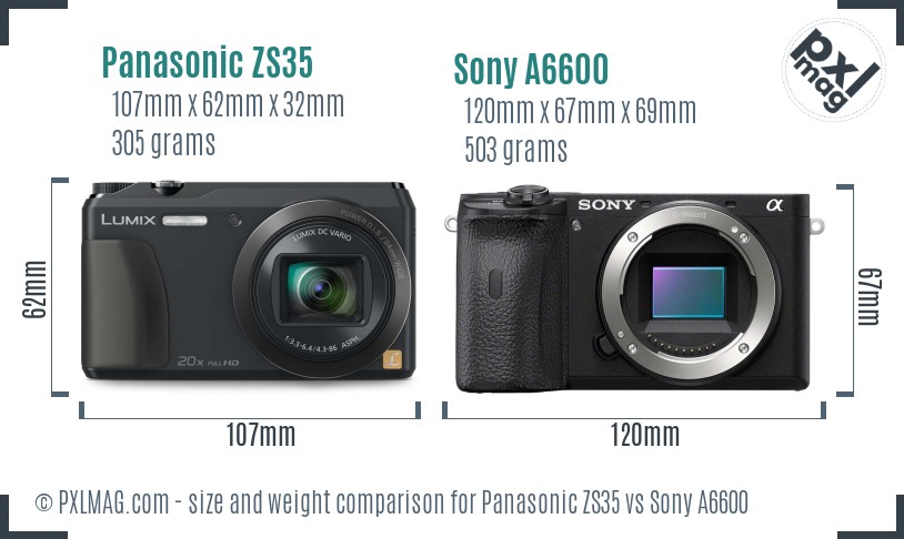 Panasonic ZS35 vs Sony A6600 size comparison