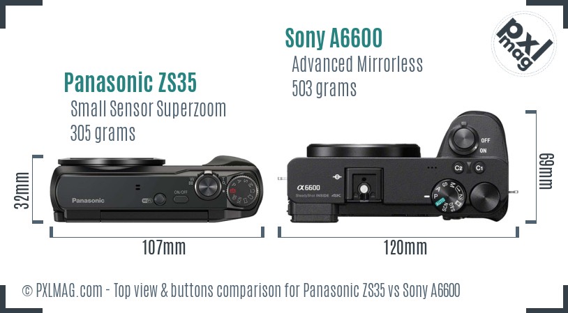 Panasonic ZS35 vs Sony A6600 top view buttons comparison